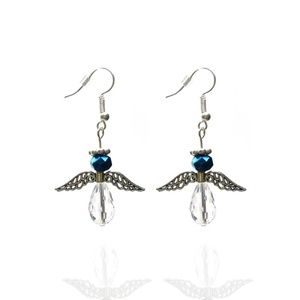 Angel Earrings Blue and Clear